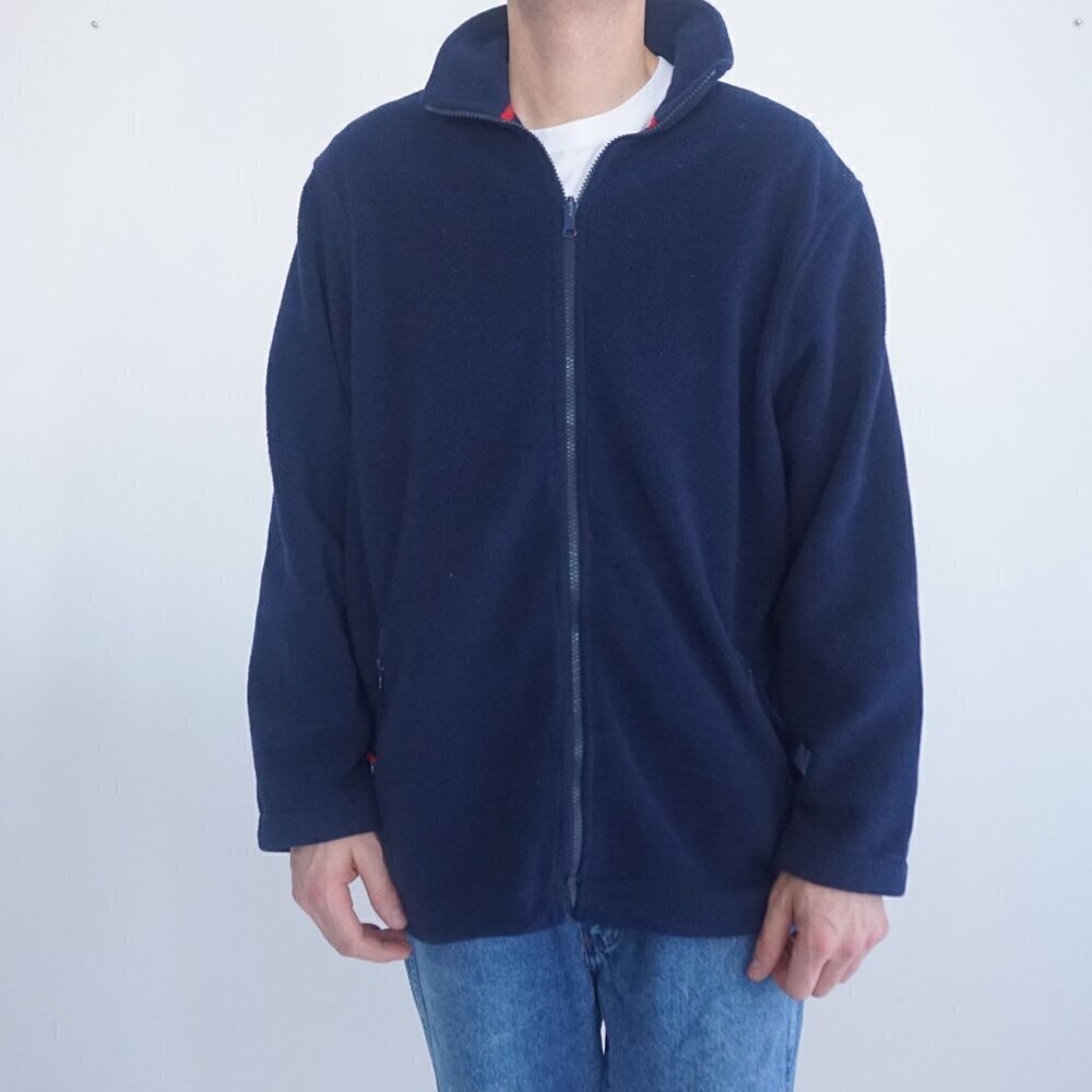 Vintage '90S R&R Navy Fleece Jacket Liner w/ Loops Zip Up Sweater Size Large